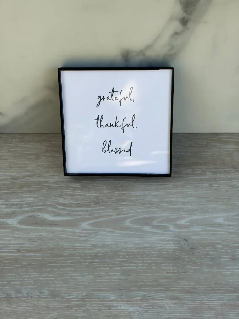 Grateful Thankful Blessed Framed Art Print 4x4 Black White Modern Tiered Tray